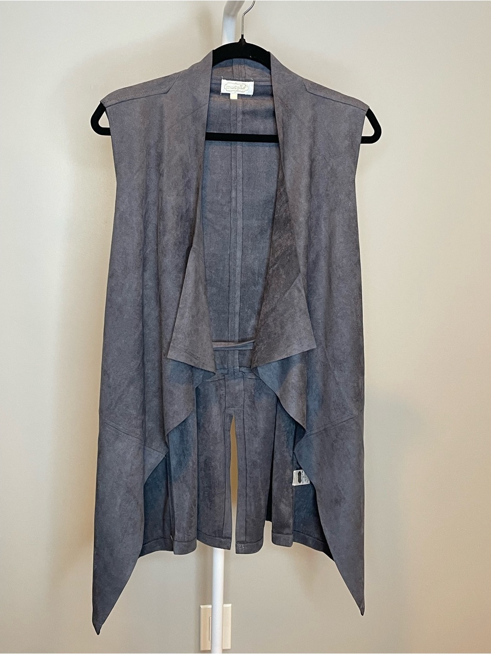 Mud Pie Gray Suede-Look Draped Waterfall Vest Layering Piece